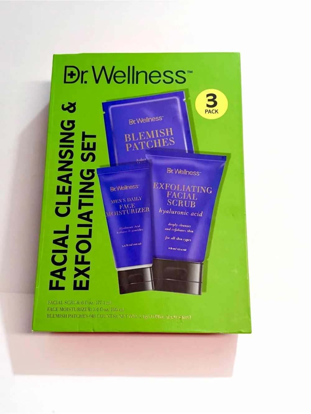 Dr. Wellness Men’s Facial Scrub 6 fl oz + Moisturizer 3.4 fl oz + 48 Patches